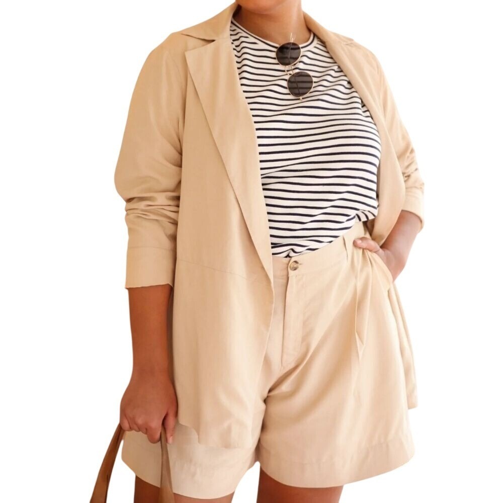 ABLE Micah Drapey Viscose Blend Beige Blazer Sz 3X‎ Office Lightweight Neutral